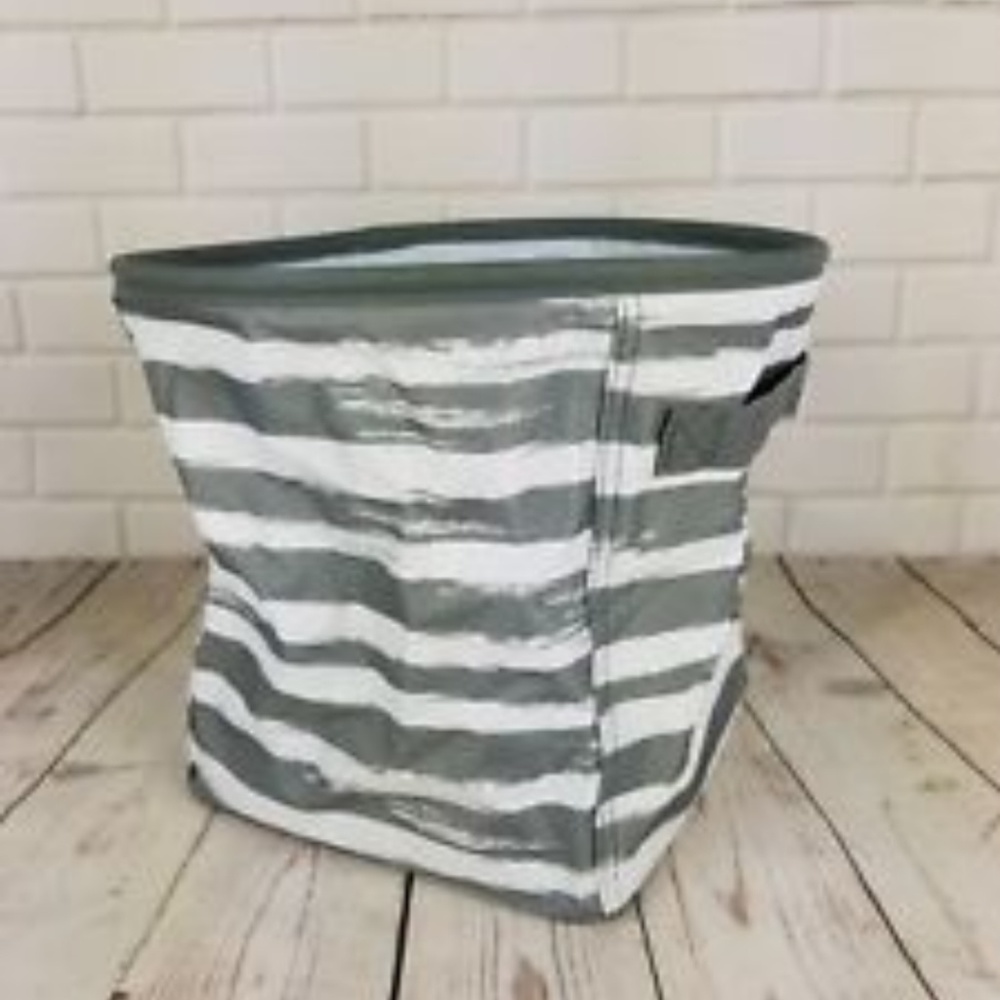 New n pkg thirty one mini storage bin grey stripes